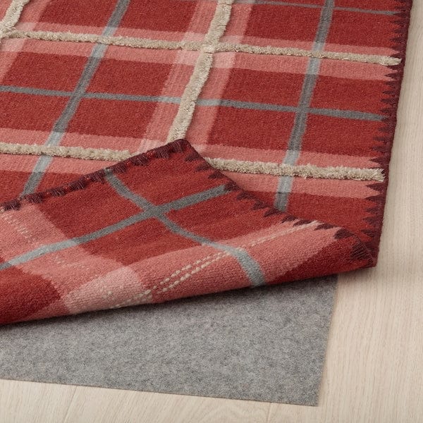 Ikea PYSSLINGGRÄS - Rug, flatwoven, red check/handmade, 170x240 cm