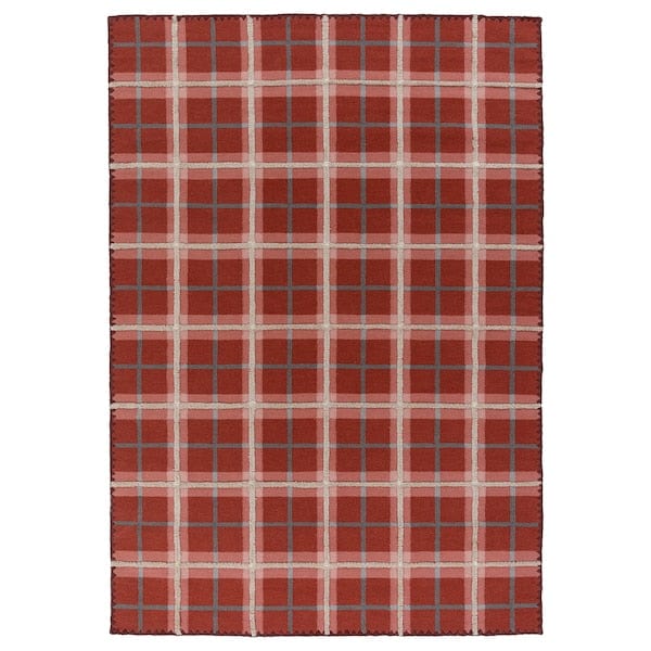 Ikea PYSSLINGGRÄS - Rug, flatwoven, red check/handmade, 170x240 cm
