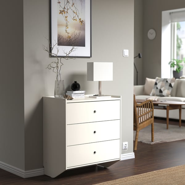 RACKNÄS chest of 3 drawers, white/wall mounted, 69x78 cm