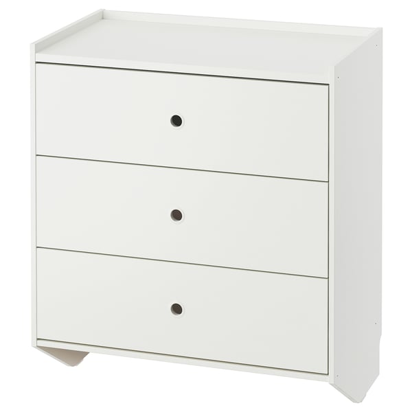 RACKNÄS chest of 3 drawers, white/wall mounted, 69x78 cm