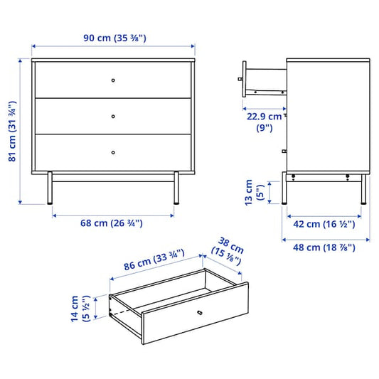 RÅDMANSÖ chest of 3 drawers, brown walnut effect, 90x48x81 cm
