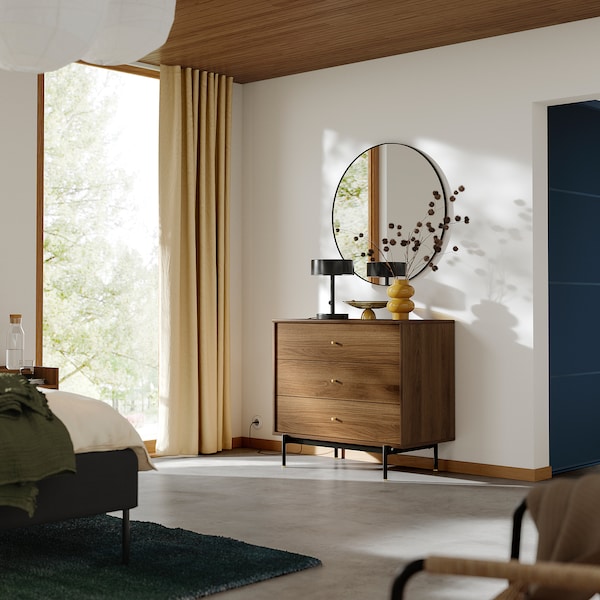 RÅDMANSÖ chest of 3 drawers, brown walnut effect, 90x48x81 cm