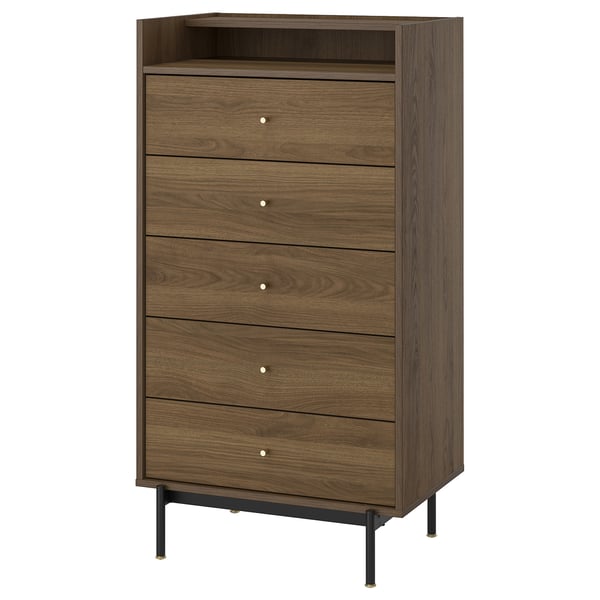 RÅDMANSÖ chest of 5 drawers, brown walnut effect, 70x48x132 cm