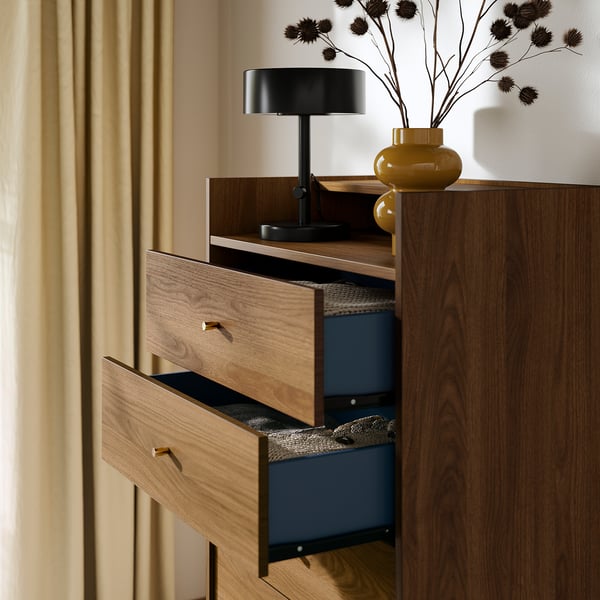 RÅDMANSÖ chest of 5 drawers, brown walnut effect, 70x48x132 cm