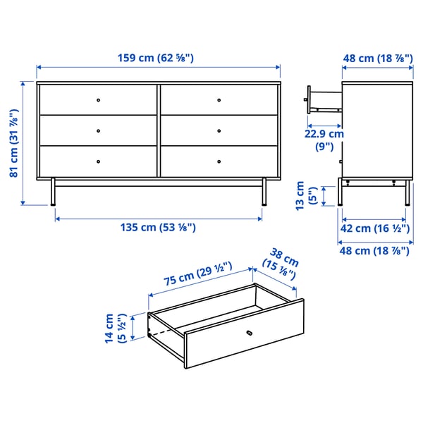 RÅDMANSÖ chest of 6 drawers, brown walnut effect, 159x48x81 cm