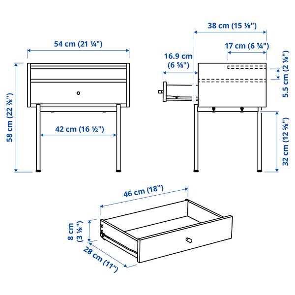 RÅDMANSÖ bedside table, brown walnut effect, 54x38x58 cm