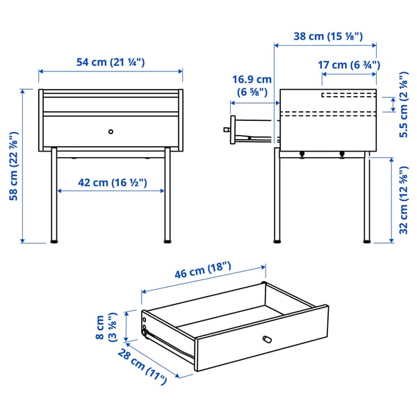 RÅDMANSÖ bedside table, brown walnut effect, 54x38x58 cm