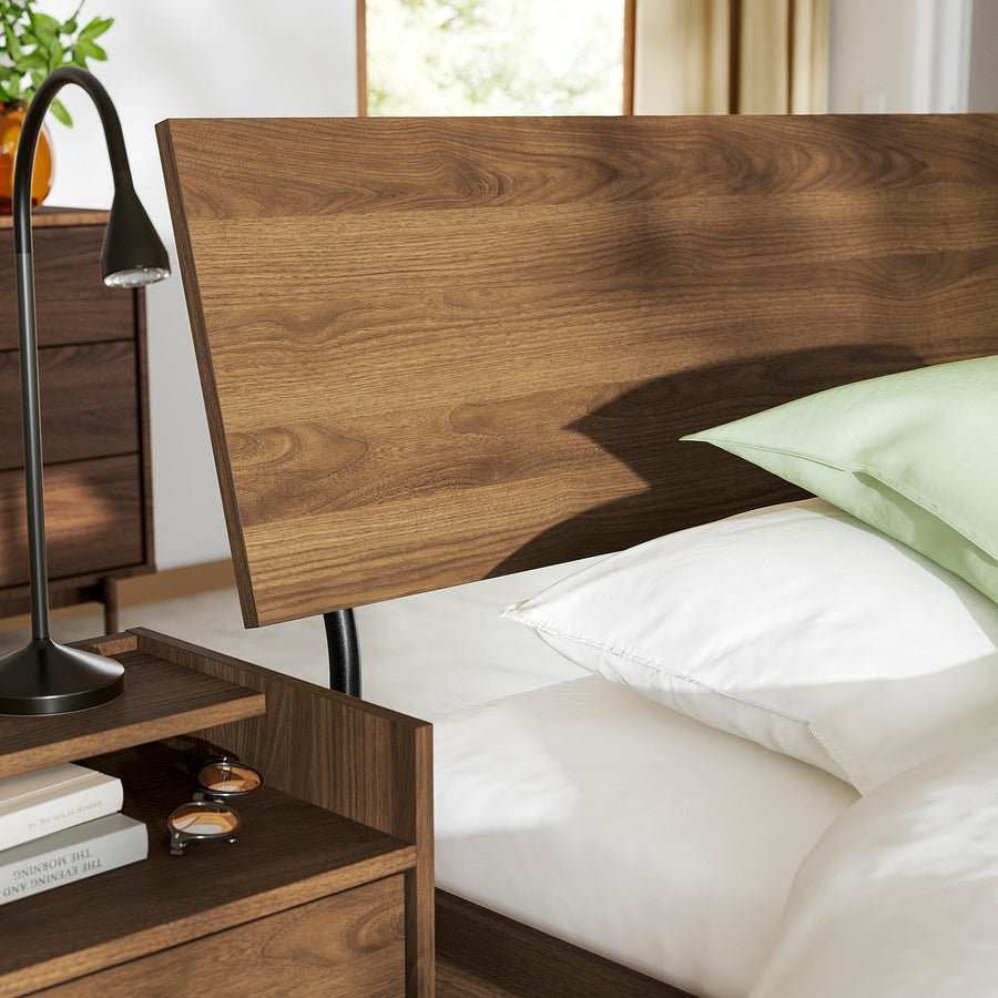 RÅDMANSÖ bed frame, brown walnut effect/Leirsund, 220x168 cm