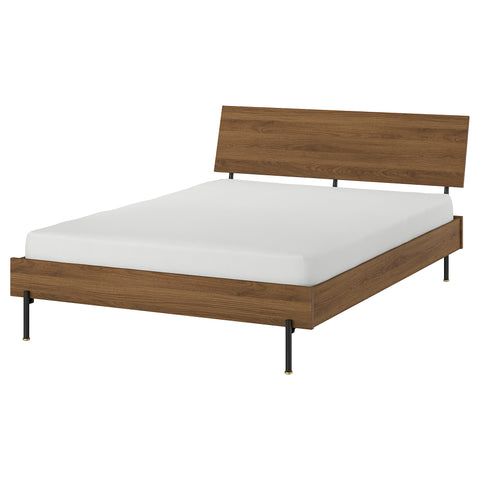 RÅDMANSÖ bed frame, brown walnut effect/Lindbåden, 140x200 cm