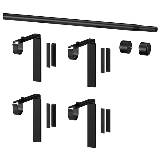 RÄCKA curtain rod combination, with wall/ceiling brackets/with finials black, 210-385 cm