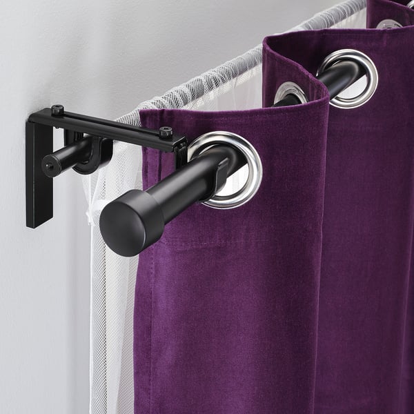 RÄCKA / HUGAD double curtain rod combination, black, 210-385 cm