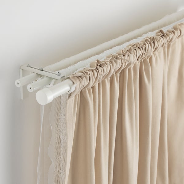 RÄCKA / HUGAD triple curtain rod combination, white, 120-210 cm