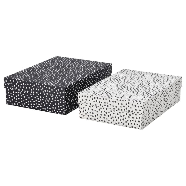 RÄTTAREN storage box with lid, set of 2, black/white