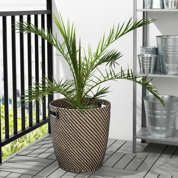 RÅGKORN plant pot, in/outdoor dark grey/beige, 32 cm