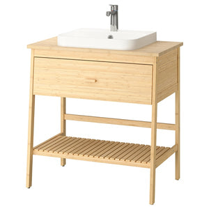 RÅGRUND / BACKSJÖN open wsh-stnd w drw/wash-basin/tap, bamboo, 82x49x91 cm