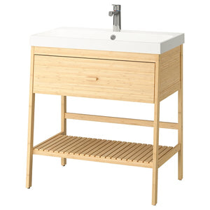 RÅGRUND / BACKSJÖN open wsh-stnd w drw/wash-basin/tap, bamboo, 80x48x89 cm