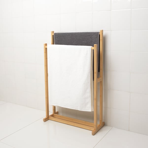 RÅGRUND towel stand with 2 rails, bamboo, 47x75 cm