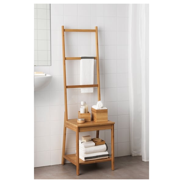RÅGRUND towel rack chair, bamboo, 39x140x44 cm