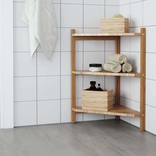 RÅGRUND wash-basin/corner shelf, bamboo, 34x60 cm
