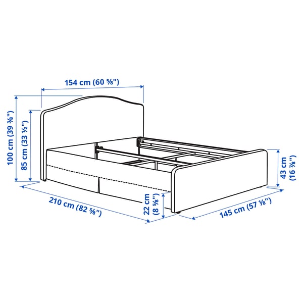 RAMNEFJÄLL cover bed frame, Klovsta grey/white, 140x200 cm