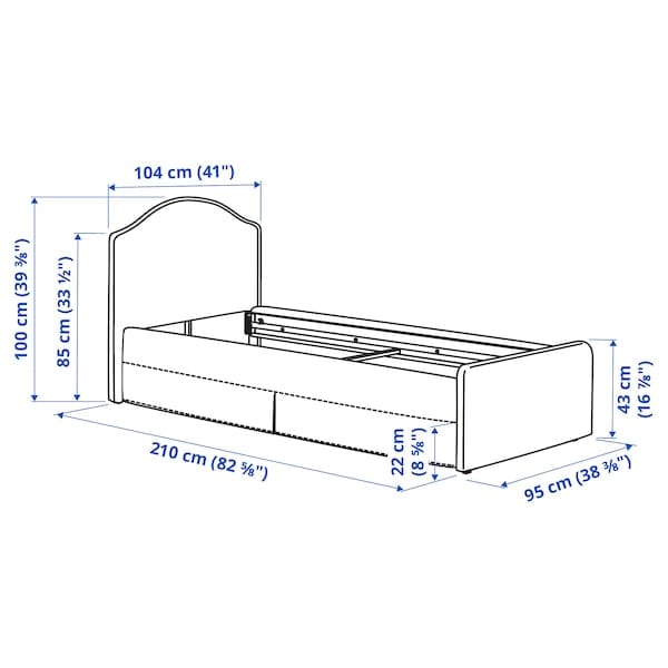 Ikea RAMNEFJÄLL - Bed frame cover, Klovsta grey/white,90x200 cm