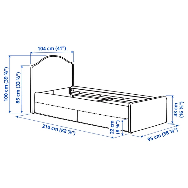 RAMNEFJÄLL cover bed frame, Klovsta grey/white, 90x200 cm