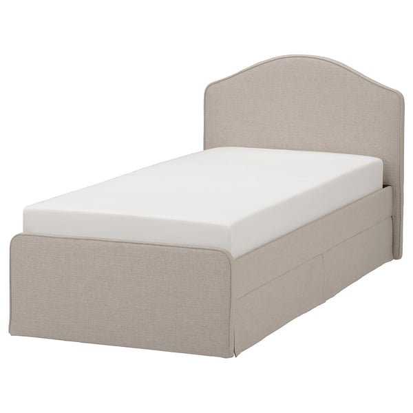 RAMNEFJÄLL upholstered bed frame, Kilanda light beige, 90x200 cm