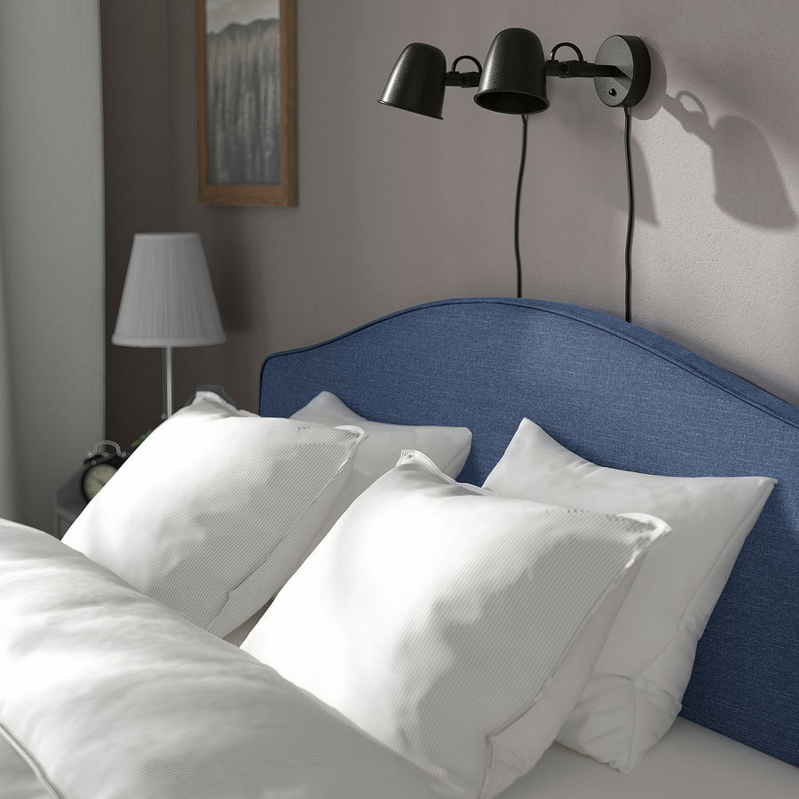 RAMNEFJÄLL upholstered bed frame, Kilanda dark blue/Lillhällan, 140x200 cm