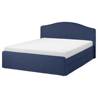 RAMNEFJÄLL upholstered bed frame, Kilanda dark blue/Luröy, 160x200 cm