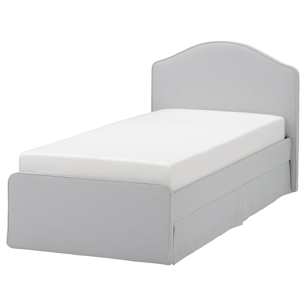 RAMNEFJÄLL upholstered bed frame, Klovsta grey/white/Luröy, 90x200 cm