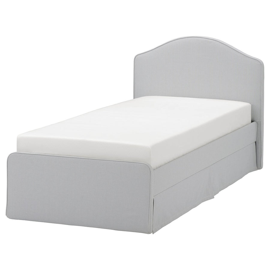 RAMNEFJÄLL upholstered bed frame, Klovsta grey/white/Lillhällan, 90x200 cm