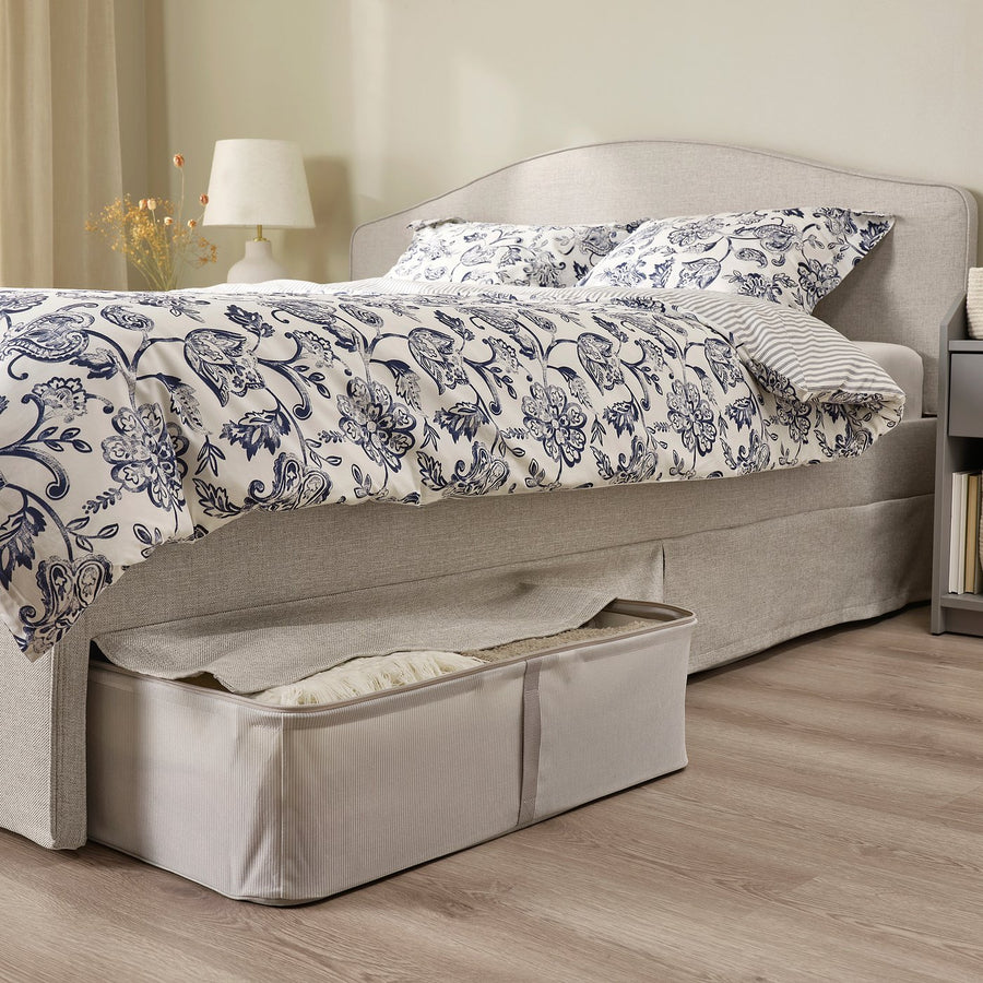 RAMNEFJÄLL upholstered bed frame, Kilanda light beige/Lillhällan, 140x200 cm