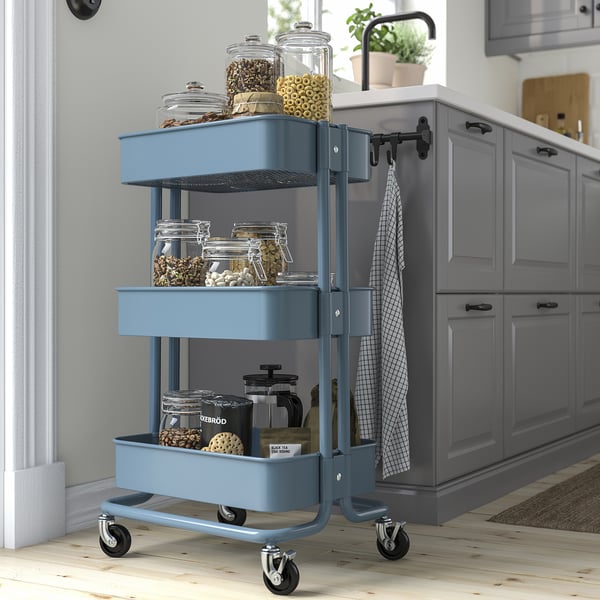 RÅSKOG trolley, grey-blue, 35x45x77 cm