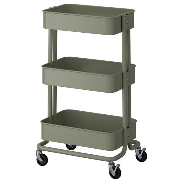 RÅSKOG trolley, grey-green, 35x45x77 cm