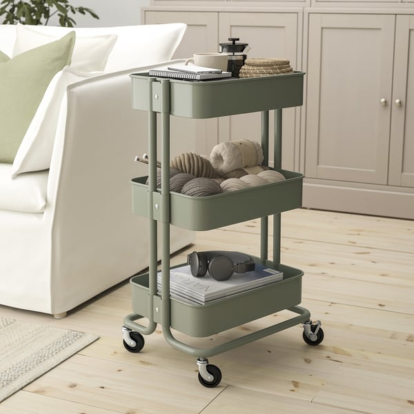 RÅSKOG trolley, grey-green, 35x45x77 cm