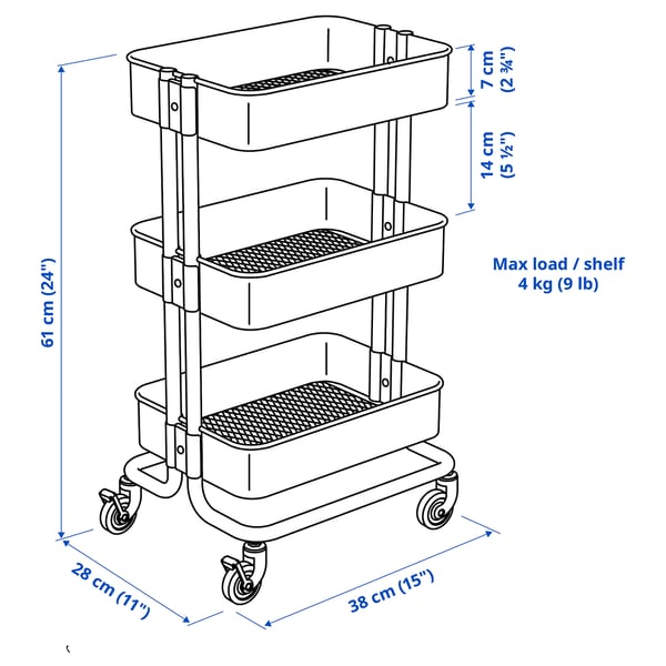 RÅSKOG trolley, black, 28x38x61 cm