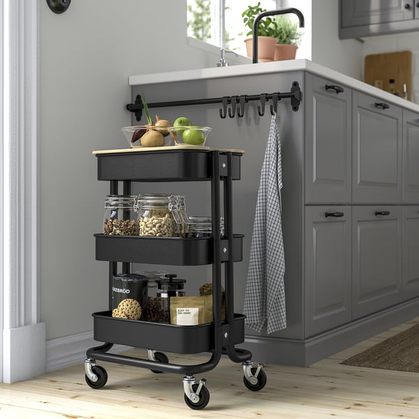 RÅSKOG / NORRÅVA trolley with lid, black, 28x38x61 cm