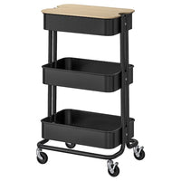 RÅSKOG / NORRÅVA trolley with lid, black, 35x45x77 cm