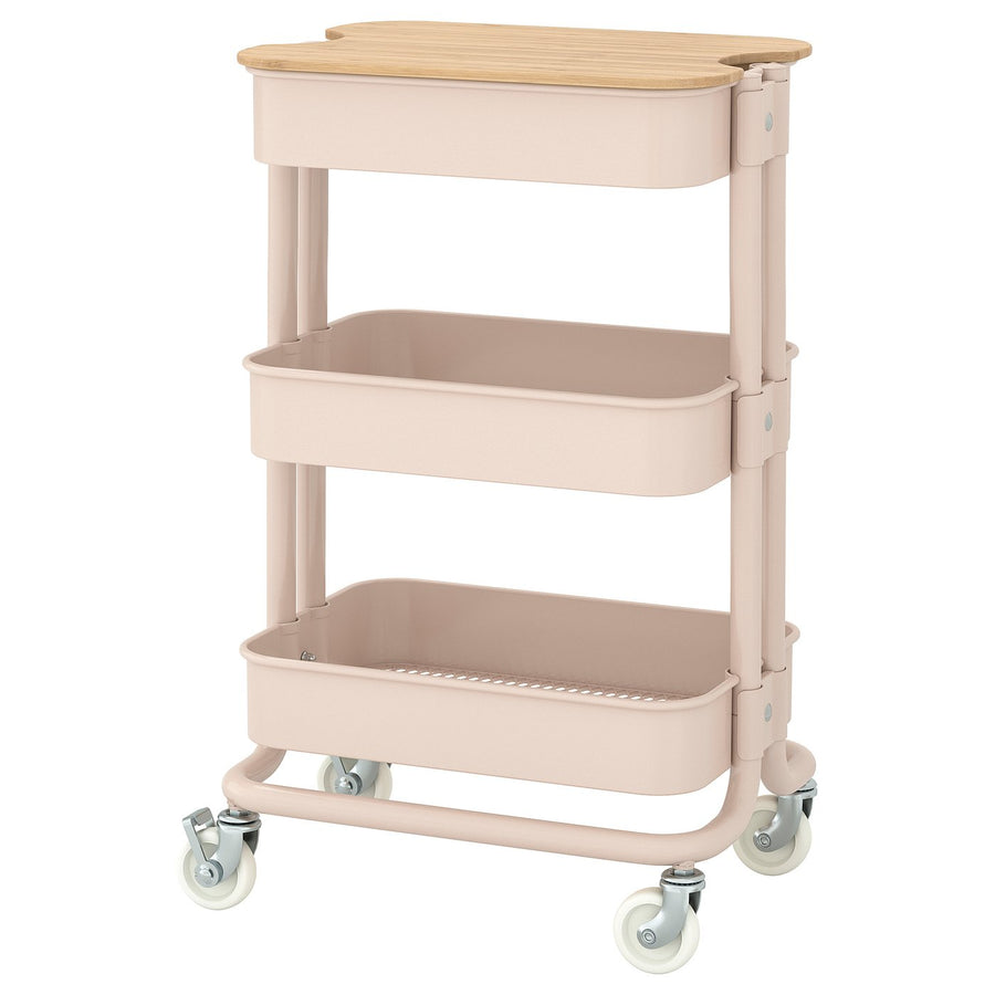 RÅSKOG / NORRÅVA trolley with lid, pink, 28x38x62 cm