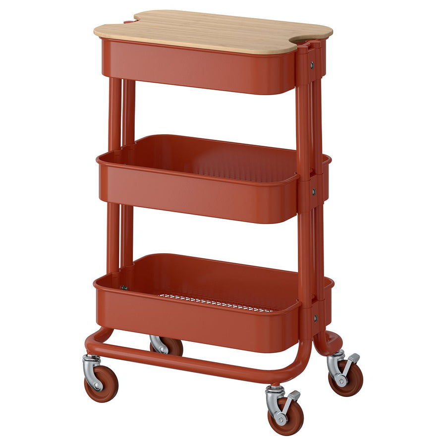 RÅSKOG / NORRÅVA trolley with lid, red-brown, 28x38x61 cm