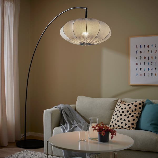 REGNSKUR / SKAFTET floor lamp, arched, turquoise/black