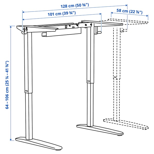 RELATERA underframe sit/stand f table top, white, 90/117 cm