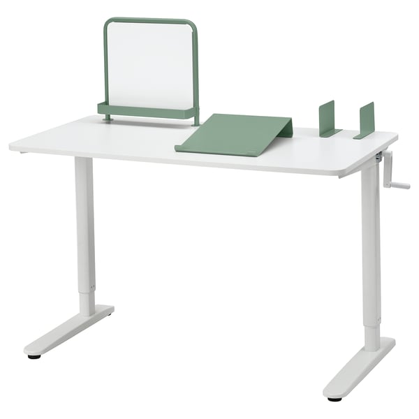 RELATERA desk combination sit/stand, white/light grey-green, 117x60 cm