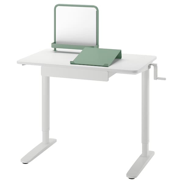 RELATERA desk combination sit/stand, white/light grey-green, 90x108x60 cm
