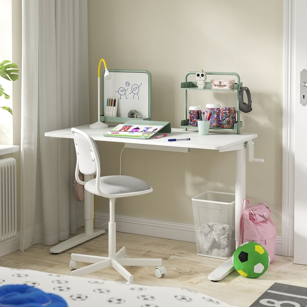 RELATERA desk combination sit/stand, white/light grey-green, 117x60 cm