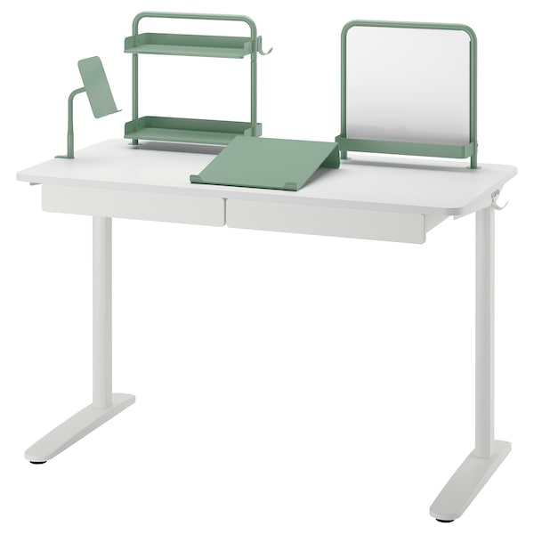 RELATERA desk combination, white/light grey-green, 117x75x60 cm