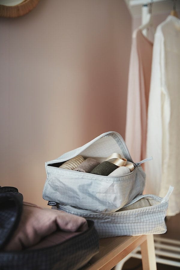 Ikea RENSARE - Clothes bag, set of 3, check pattern/grey black