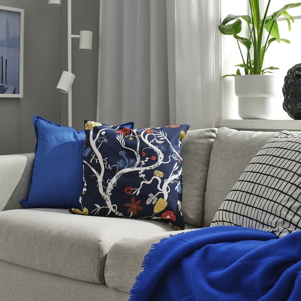 REVFINGERÖRT cushion cover, dark blue/multicolour, 50x50 cm