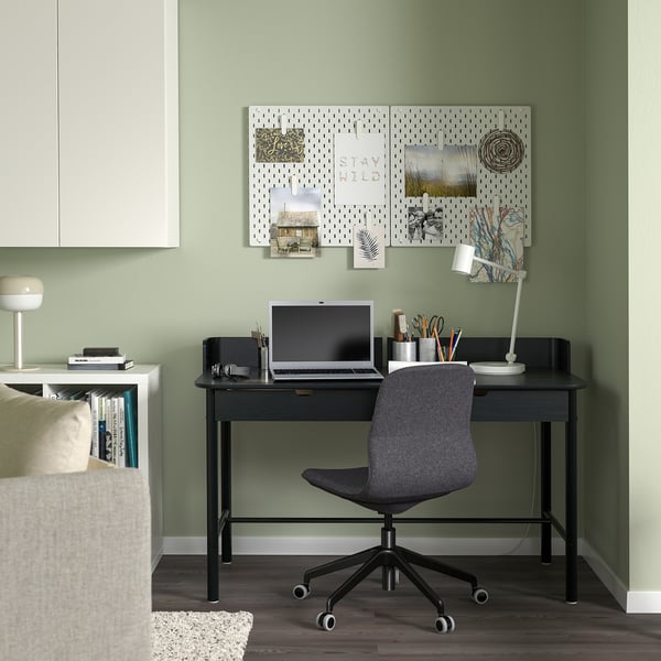 RIDSPÖ / LÅNGFJÄLL desk and chair, anthracite dark grey/black
