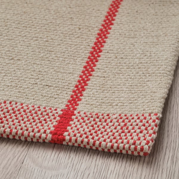 RIDSTIG rug, flatwoven, off-white/red, 170x240 cm